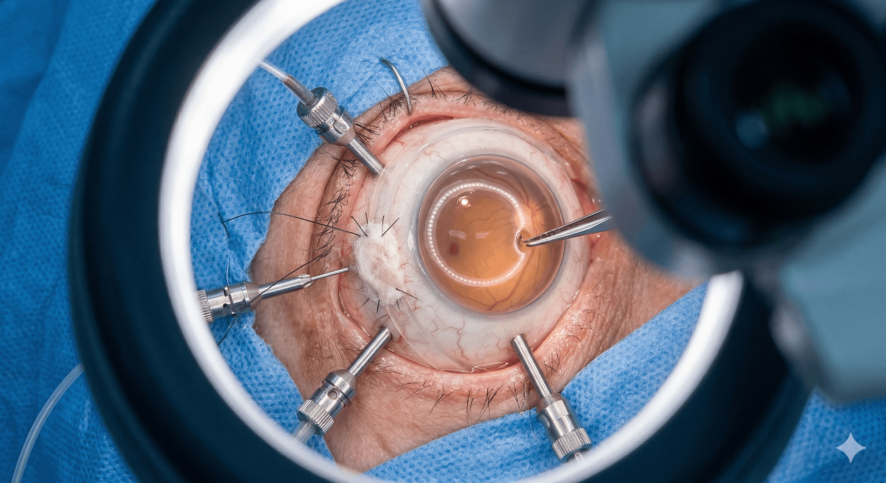 Cirugía para desprendimiento de retina, cerclaje con injerto y vitrectomia